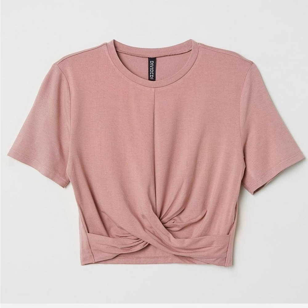 Divided Dusty Rose Twist-Front Cropped Tee